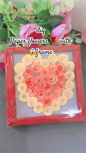 Paper flowers 🌹 with frame#rose flowers 🌹 #diycraft #easycraft #shortsvideo