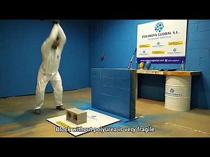 Polyurea resistance test on cement block, Polinova Global S.L