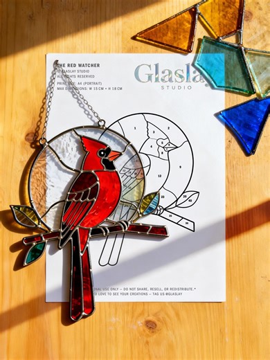 Cardinal Stained Glass Pattern | Bird Suncatcher PDF Template | DIY Window Hanging - Etsy