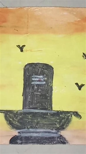 🔱 Easy Shivling Drawing with Oil Pastels 🌅 | Sunset Scenery Art Step by Step