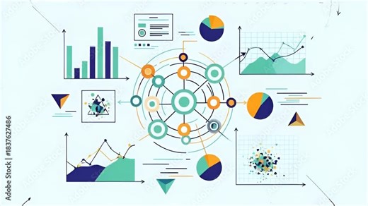 Data analysis visualization of graphs and charts for business intelligence and metrics, reports