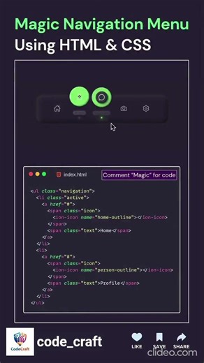 Magic Navigation Menu ✨ | HTML CSS JavaScript Animation 🔥
