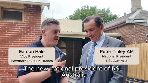 Eamon interviews Peter Tinley AM, National President of RSL Australia, during his visit to Hawthorn RSL Sub-Branch. | Hawthorn RSL Sub Branch