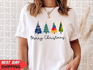 Merry Christmas Reindeer T-shirt Santa Hat , Christmas Tree Vintage Family Holiday Xmas Elf Costume, Colourful Tree 3(tsrt) - Etsy