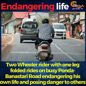 143K views · 868 reactions | Two Wheeler rider with one leg folded rides on busy Ponda-Banastari Road endangering his own life and posing danger to others #Goa #GoaNews #EngangeringLife #TwoWheeler #Ponda | In Goa 24x7 | Facebook