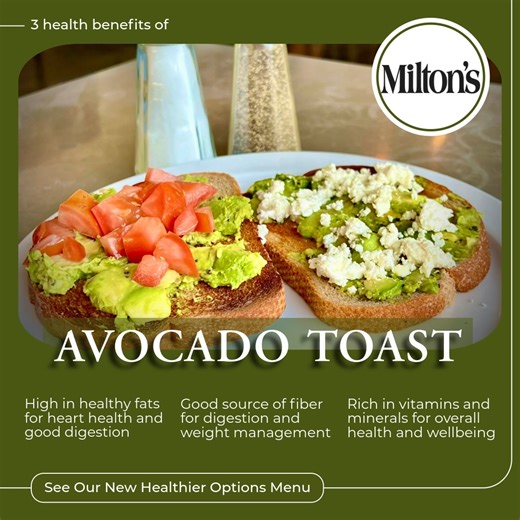 🥑✨ Fresh, Wholesome, and Full of Flavor ✨🥑 Looking for something on the lighter side? Our new menu has you covered — all crafted with the same Milton’s care you know and love. Try one of our better-for-you favorites: 🌿 Egg White Breakfast – Simple, satisfying, and topped with creamy avocado. 🍅 Veggie & Egg White Omelette – A garden-fresh mix of spinach, peppers, and mushrooms. 🐟 Salmon & Egg White Hash – Smoked salmon, dill, and homestyle potatoes — healthy never tasted so good. 🥗 Veggie H