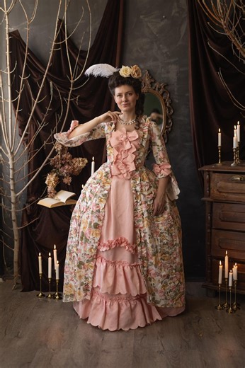 Marquise De Pompadour Rococo Dress, Robe à La Française With Watteau Pleats, 18th Century Cotton Gown, Historical Rococo Costume - Etsy