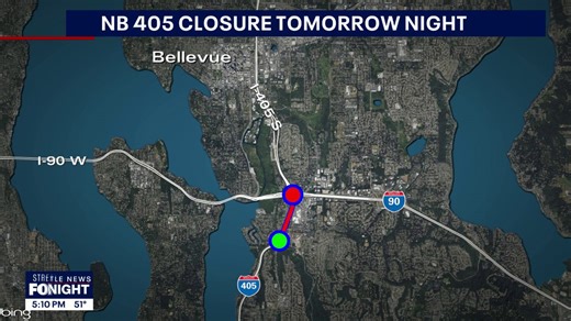 Northbound I-405 to close Monday night in Bellevue, WA