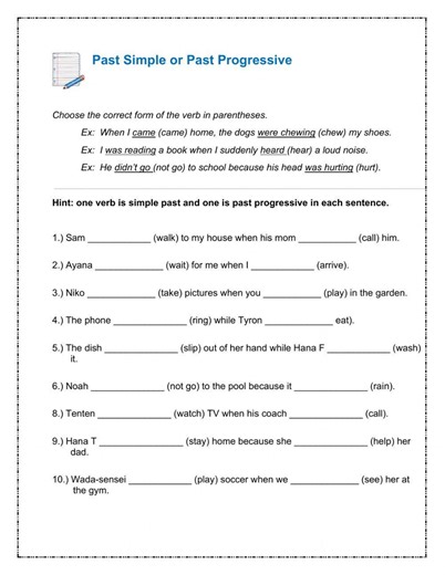 Past simple or Past progressive worksheet