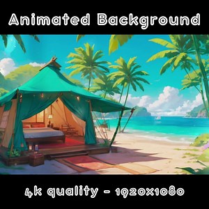 ARRIÈRE-PLAN ANIMÉ - Tente de plage, côte, été, île (boucle, 4k) VTUBER - Arrière-plan de flux - Arrière-plan vidéo - Lo-fi - D&D