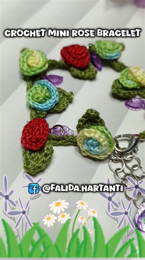 Crochet Mini Rose Bracelet #crochet #crochetbracelet #crochetaccessories #jewelry #handmadegift #crochetrose #crochetminirose #crochettutorial #crochetforbeginners #fblifestyle #crochetflowers | Dwi Falida Hartanti | Facebook
