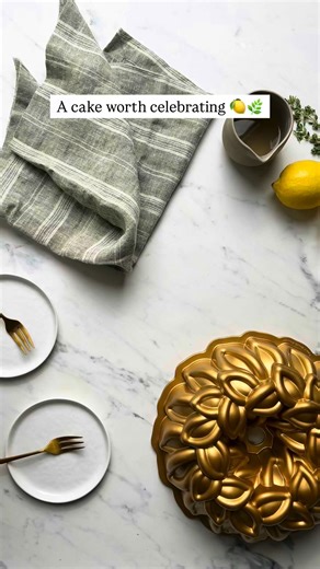 If 80 years of baking taught us anything, it’s this: timeless recipes never fail 🍋🌿 This Lemon Thyme Olive Oil Cake is bright, elegant, and baked in our NEW Laurel Wreath Bundt® Pan for a show-stopping presentation for any occasion. Full recipe pan: https://www.nordicware.com/recipes/lemon-thyme-olive-oil-bundt-cake/ | Nordic Ware