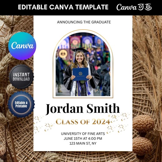 Graduation Invitation Template, Grad Announcement 2026, High School Senior Invite, College Grad Party, Editable Canva Digital Download Evite - Etsy