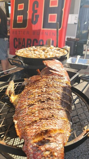 15lb Red Snapper on the OK Joe Firecraft. Bayou Bandit Cajun rub and @bbcharcoal pecan wood splits. | Cookin Wid Kunchi