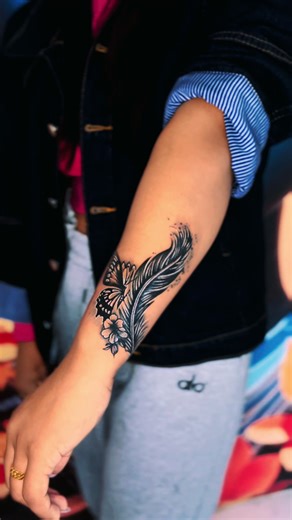 Butterfly n,flower n feather tattoo #9849546255 #tattoodestination #GWONGABU_TOWN_PLANNING_GATE #professional_tattoist #foryoupage❤️❤️