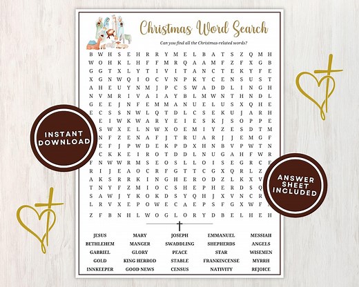 Christian Christmas Word Search, Printable Puzzle Game W/ Answers, Fun Game for Sunday School, Church, and Youth Groups, Instant Download - Etsy