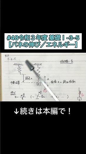 #48【令和３年度 技術士1次試験】基礎Ⅰ-3-5【バネの伸び／エネルギー】