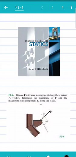 Engineering Mechanics - Vector Addition of Forces Engineering Mechanics - Statics By R.C. Hibbeler - 12th Edition Fundamental Problem F2-6. #mathematics #mathisfun #staticsofrigidbodies #engineeringmechanics #engineeringstudent