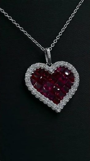 Invisible Set 8ctw Asscher Cut Ruby Heart Pendant Necklace