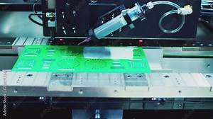 Modern hi-tech production. Electronic circuit boards production and installation of SMD components. Special equipment diagnose and test chips and processors. Manufacture of electronic chips. Close-up