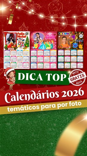 Calendários 2026 temáticos GRÁTIS 💃 #calendario #calendario2026 #papelariapersonalizada #viral #foryou #explorar #rendaextra #natal #mimosdenatal #calendariopersonalizado | Fadinha Faz Arte