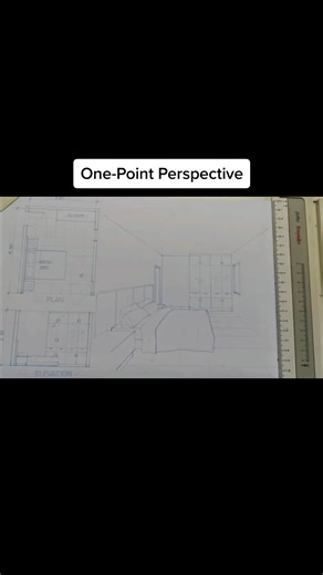 How to draw One-Point Perspective (Scaled) #architecture #interior #interiorperspective #onepoint #perspective #manualdrawing #viraltiktok #viralvideo #viral