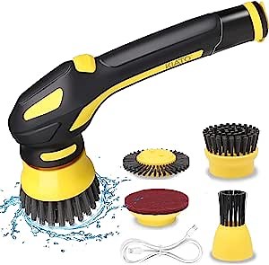 Electric Cleaning Brush Scrubber, 30 KGF Electric Bathroom Scrubber, 2500mAh Cordless Power Handheld Scrubber with 4 Brush Heads, 2 Speed, Shower Spin Brush for Tub, Grout, Tile, Sink, Window