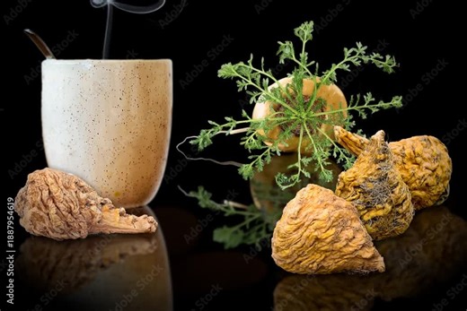 Peruvian ginseng or maca (Lepidium meyenii), natural viagra. fresh and dried root, with cup. generated with AI