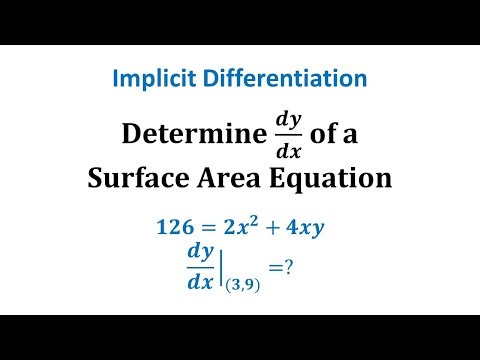 Implicit Differentiation Application: Determine dy/dx of a Surface Area Equation