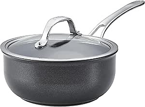 Anolon X SearTech Aluminum Nonstick Cookware Saucier with Lid, 2.5 Quart, Super Dark Gray