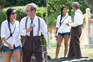 Robson Green spotted for the first time with girlfriend who left her vicar husband for him as pair look loved-up on the set of Grantchester