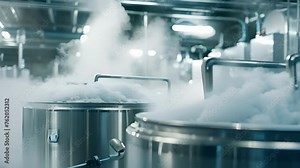 Steam rises from large vats of chemicals as they undergo various stages of processing a crucial step in the creation of semiconductors for global tech industries.