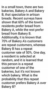 In a small town, there are two bakeries, Bakery A and Bakery B,... | Filo