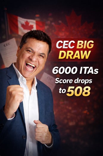 CEC draw is here! 🎉 6,000 ITAs issued at CRS 508! A strong sign IRCC is keeping pace with new profiles entering the pool. If this trend continues, we could see scores stabilise or ease in the coming draws. And yes… while we celebrate this.. If you received an ITA in this draw, you can avail a 15% registration discount when you sign up with us within 48 hours of receiving your invitation. Ready to talk through your post-ITA next steps? 📞 ( 1) 437-777-3777 📧 support@askkubeir.com #CanadianExper