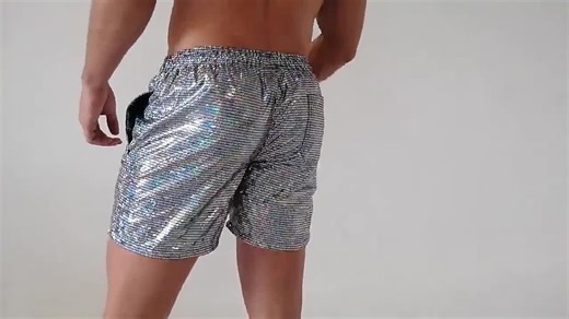 Iridescent Holographic Festival Shorts Men's Shiny Metallic Printed Beach Shorts With Drawstring, Disco Ball Silver Mens Burning Man Shorts - Etsy