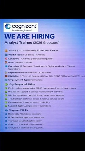 🚨 Cognizant Hiring !