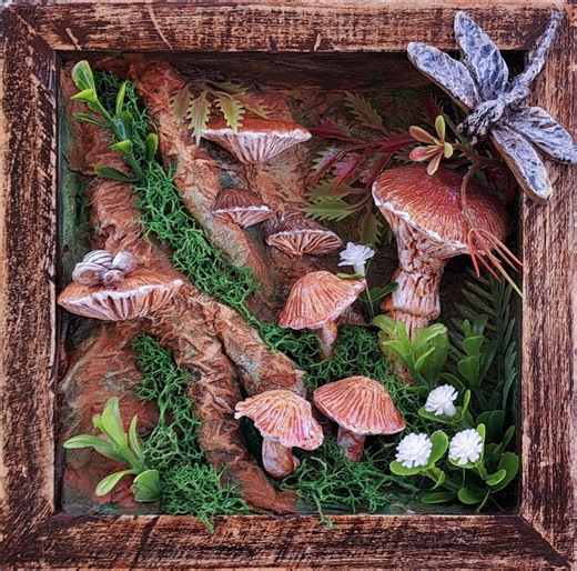 Woodland Mushroom Shadow Box 6x6 Handmade Forest Diorama Rustic Cottagecore Wall Art - Etsy