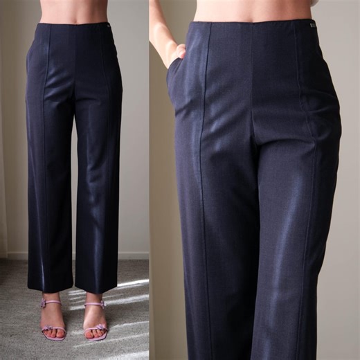 Vintage CHANEL 2000 Cruise Indigo Blue Mid Rise Pant W/ Single Pocket | Made in FRANCE | Wool | Y2K 2000s CHANEL Designer Straight Leg Pant - Etsy