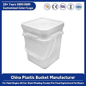 [Hot Item] China Factory 100% New PP Material Printing Logo 20 Liter Plastic Washing Powder Bucket Durable 5 Gallon Square Eco-Friendly Plastic Food Grand Bucket with Lid