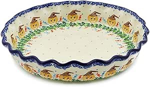 Polmedia Polish Pottery Fluted Pie Dish - Trick Or Treat Pattern Handmade in Boleslawiec Poland by Ceramika Artystyczna + Certificate of Authenticity