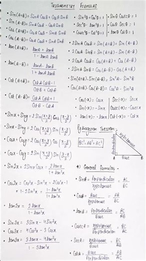 All Trigonometric Formulas in One Short 🔥 | Complete Trigonometry Formula Sheet
