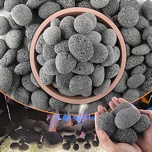 CJGQ 18 Lb Lava Rocks for Fire Pit,2"-3" Natural Pebbles Tumbled Lava Rock,Round Fire Pit Rocks for Portable Fireplaces Propane Gas Fish Tank Landscaping Garden Decoration