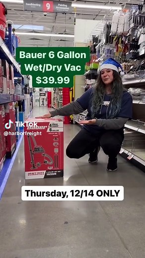 DAY 7: Thursday, 12/14 ONLY! Pick up this Bauer 6 Gallon Wet/Dry Vacuum for only $39.99! Find your coupon in the #HarborFreight mobile app!