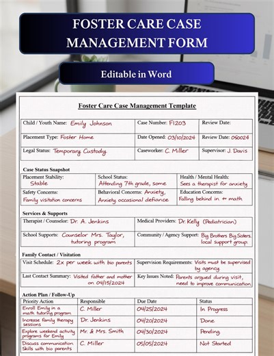Foster Care Case Management Template, Social Worker Documentation Form, Child Welfare Case Tracking Sheet,foster Agency Caseworker Printable - Etsy