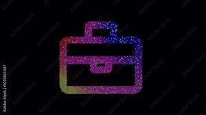 Icon briefcase is made up of LED square shapes that shimmer and flicker. There are black dead diodes. In-Out looped. Alpha BW at the end