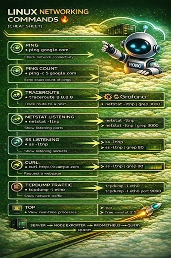 Linux Networking Commands Cheat Sheet 🚀 | Essential Commands for DevOps @CloudWITHRobo-n1l