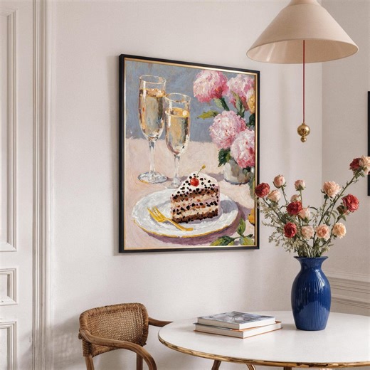 Birthday Cake: Printable Wall Art, Digital Painting, Retro Poster for Kitchen Decor - Etsy