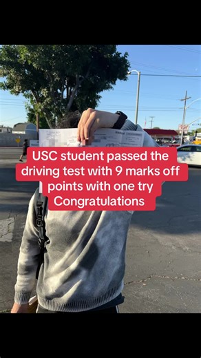 USC student passed the driving test with 9 marks off points with one try congratulations #fullertondmv #santaanadmv #pomonadmv #glendaledmv #costamesadmv