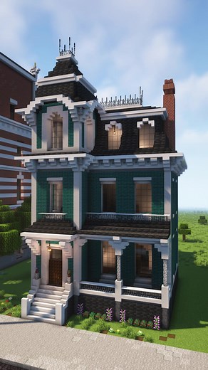 "Blue" Victorian House: Minecraft Time Lapse