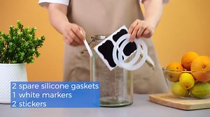 1 Gallon Super Wide Mouth Glass Storage Jars with Airtight Lids and 2 Measurement Marks, Leak Proof Glass Container with Hinged Lids, Large Pickle Jars with Labels and Silicone Gasket, 2 Pack